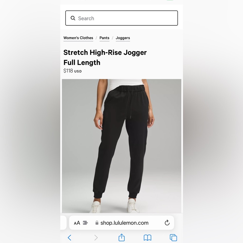 Lululemon stretch high rise jogger full length black size 8